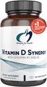 Design for sundhed D-vitamin Synergy - 2000 IE D-vitamin med K tillæg - understøtter sunde moods, ben sundhed + immunforsvar for voksne - VIT D3 + vitamin K - Gluten Free + non- GMO (120 kapsler)