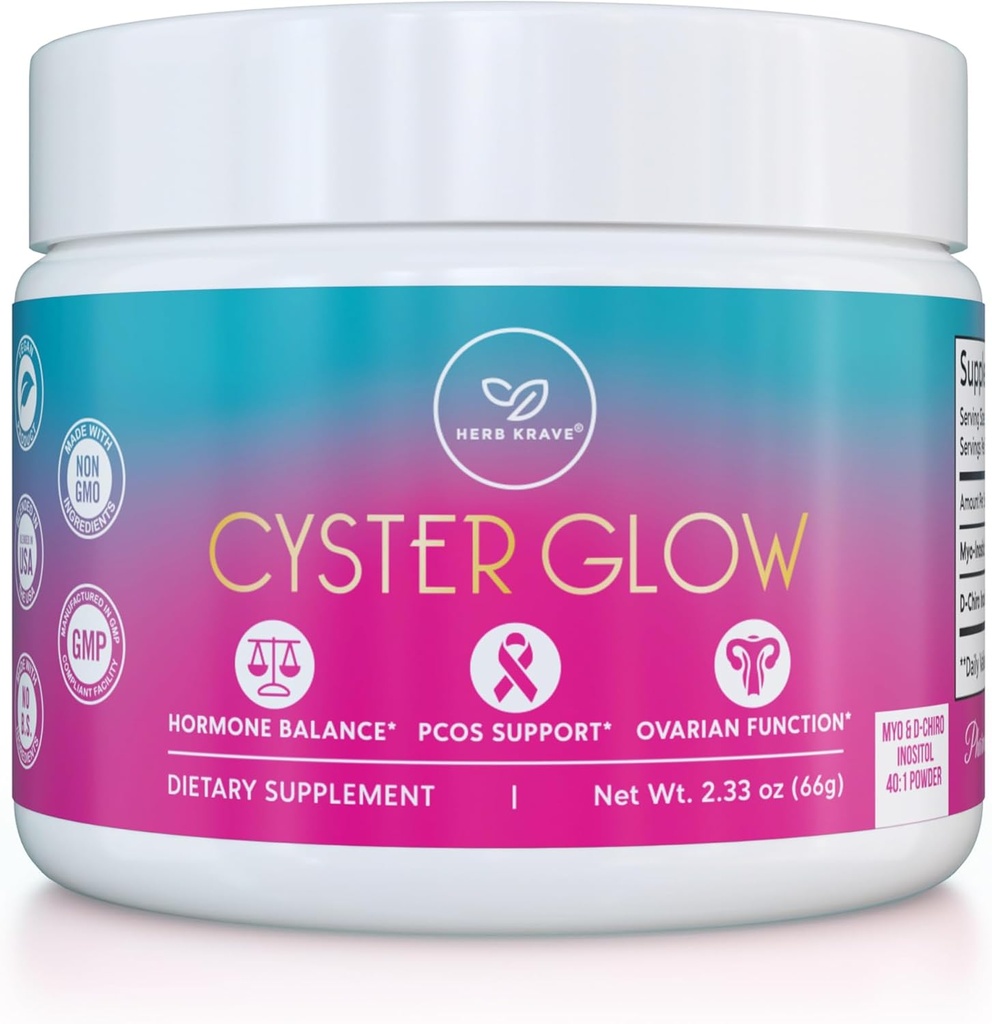 Cyster Glow Premium Myo-Inositol og D-Chiro Inositol Powder PCOS supplement for kvinder - Ideel 40: 1 Ratio-Hormone Balance, Fertilitet, Sund Ovarie Funktion -Vitamin B8-30 Day Supply