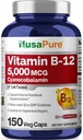NusaPure Vitamin B12- 5000 MCG 150 Veggie Kapsler (ikke- GMO, Vegan) - Max Strength Vitamin B12