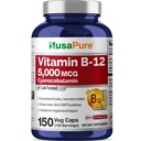 NusaPure Vitamin B12- 5000 MCG 150 Veggie Kapsler (ikke- GMO, Vegan) - Max Strength Vitamin B12
