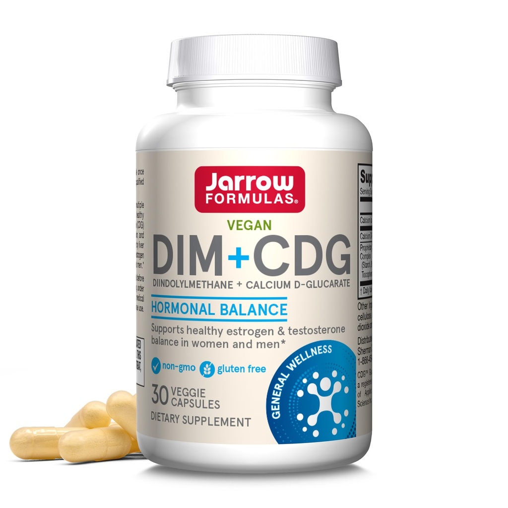 Jarrow Formulas - DIM + CDG Veggie Capsules - 30 Count - DIM & CDG Supplement - For Hormone Balance - Non- GMO - Gluten Free