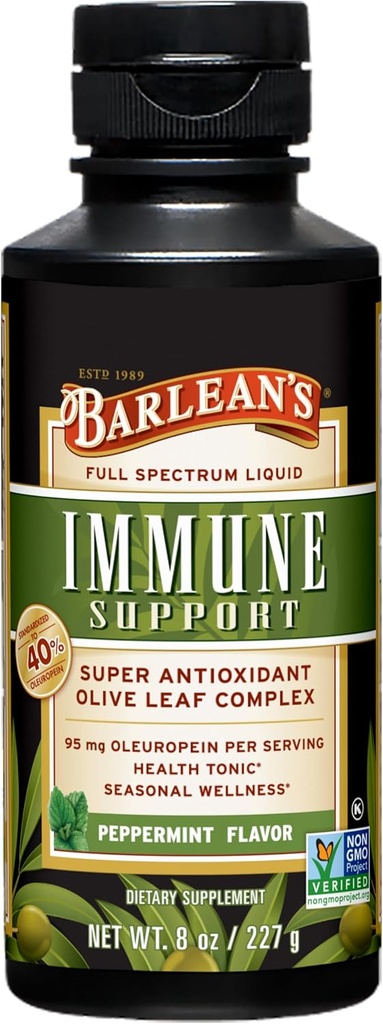 Barlean 's Peppermint Olive Leaf Complex Liquid immun Support, 95mg Oleuropein Antioxidanter, 8 oz