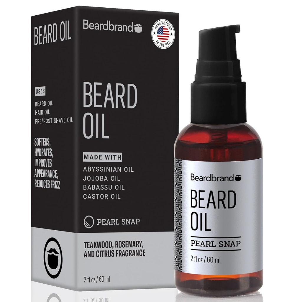 Beardbrand Beard Oil for mænd med Jojoba & E-vitamin - Softens Stubble, Betingelser Hud & Promoes Beard Growth Budd124; Teakwood, Rosemary, & Citrus Duft Budd124; 2 fl oz