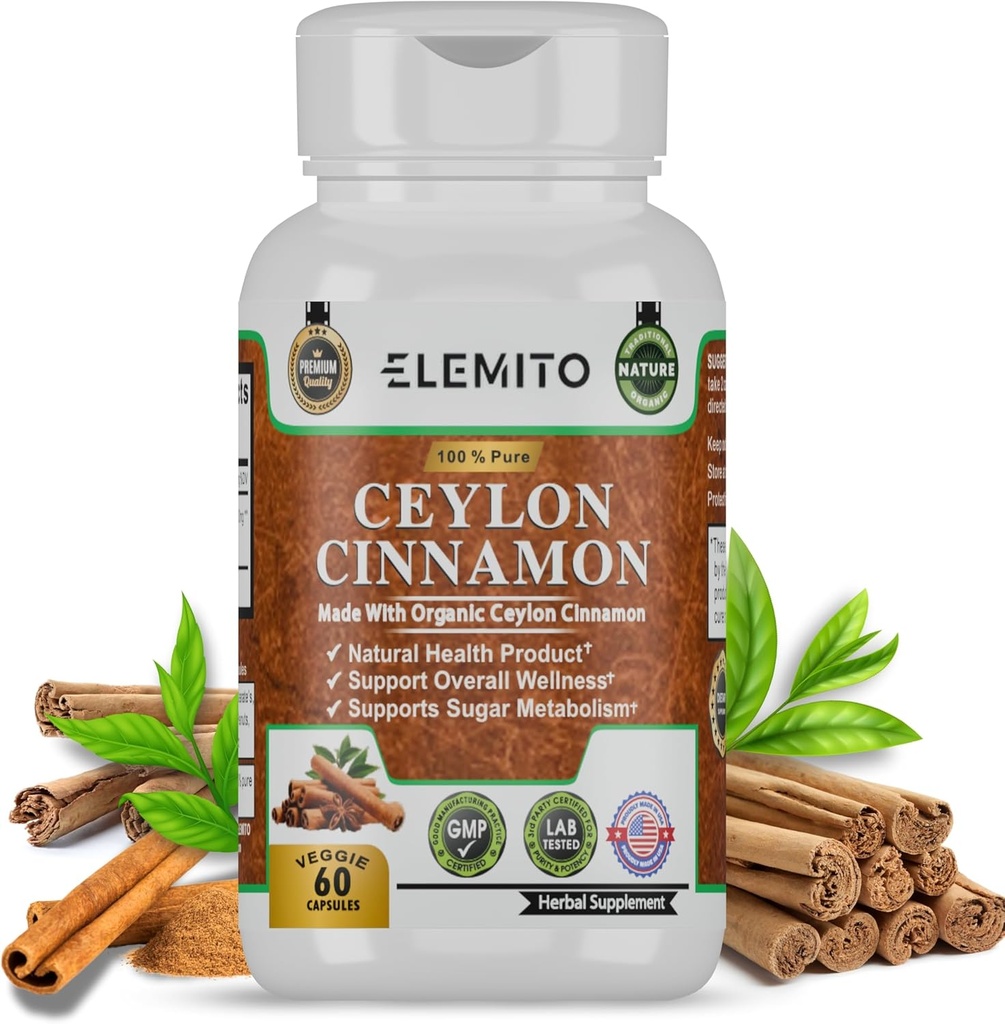 Økologiske kanel kapsler, energi, hjerte & stofskifte support, Certified Organic Ceylon kanel piller, non-GMO, Vegan, Gluten- Free - 60 kapsler