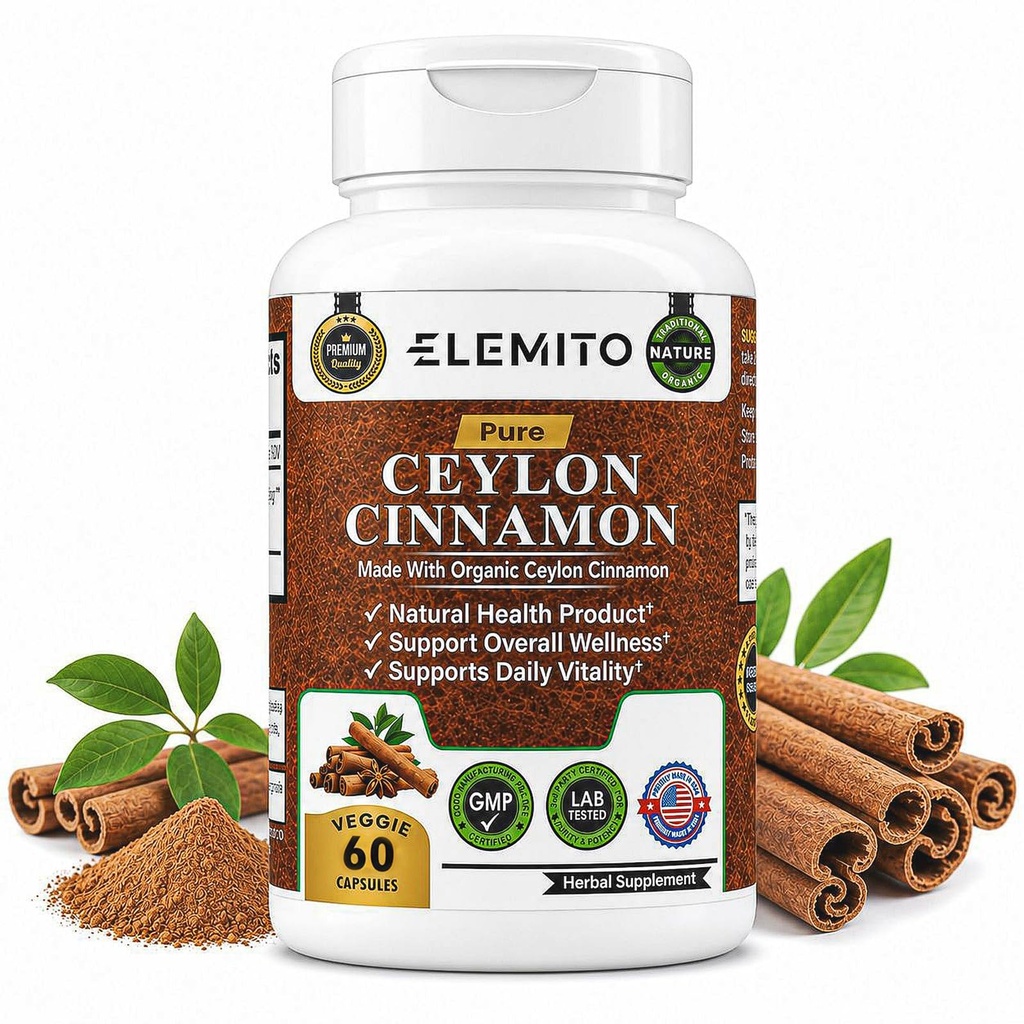 Økologiske kanel kapsler, energi, hjerte & stofskifte support, Certified Organic Ceylon kanel piller, non-GMO, Vegan, Gluten- Free - 60 kapsler