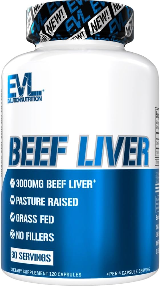 Evolution Græs Fed Oksekød Leverkapsler - Pastur Forhøjet Desickeret 3000mg - Supplement for energi Immunitet og leverstøtte - Iron Rich Oksekød orgel supplement til mænd og kvinder (30 Servering)