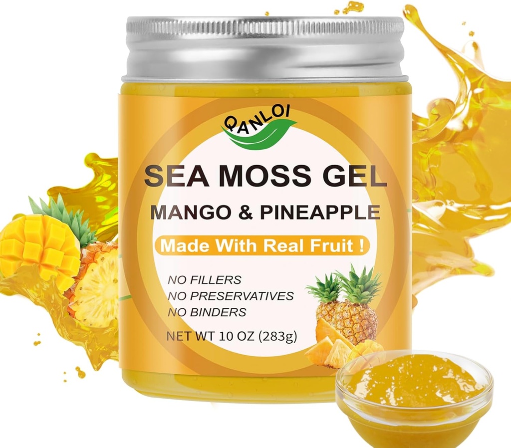 10OZ Frembygget Økologisk Sea Moss Gel, Irish Seamoss Gel Made with Real Fresh Fruit, Gluten- Free & Vegan Friendly & Non- GMO Superfood (Mango Pineapple)