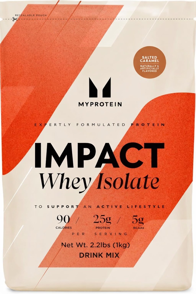 Myprotein Impact Whey Protein Isolate, 2.2 Lbs (40 Servere) Saltet Caramel, 21g Protein & 6g BCAA Per Servering, Gluten- Free Shake for Muscle Strength & Recovery