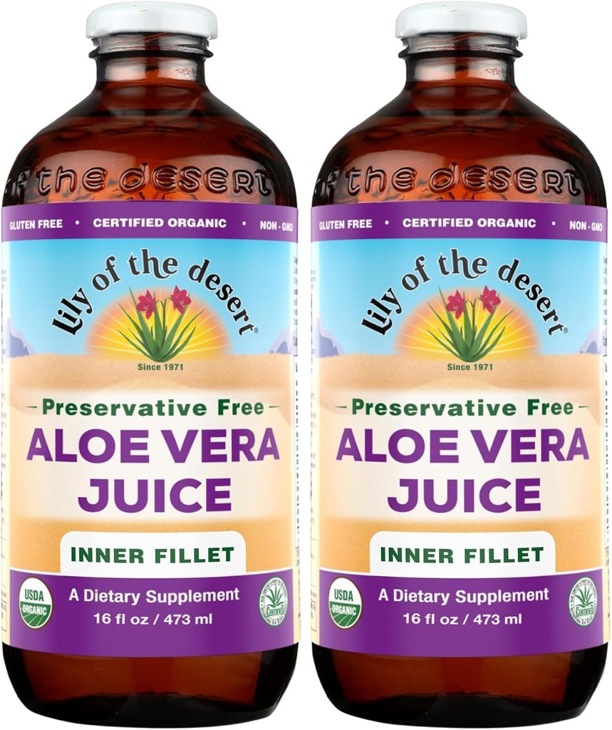 Lily Of The Desert Organic Aloe Vera Juice, Indre Fillet, 16 Fluid Ounce (pakke med 2)