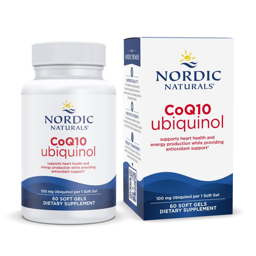 Nordic Naturals Nordic CoQ10 Ubiquinol - 60 Mini Soft Gels - 100 mg Coenzym Q10 (CoQ10) Ubiquinol - Heart & Brain Health, Cellular Energy Production, Antioxidant Support - Non- GMO - 60 Servering