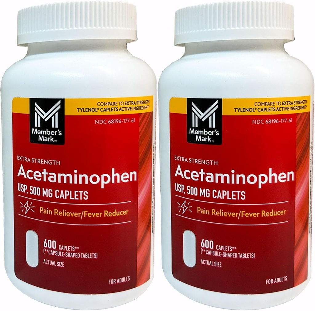 Member Mark 500mg Extra Strength Acetaminophen MegaSize 2Pack (600 Greve Hver) 7hm2Dcs
