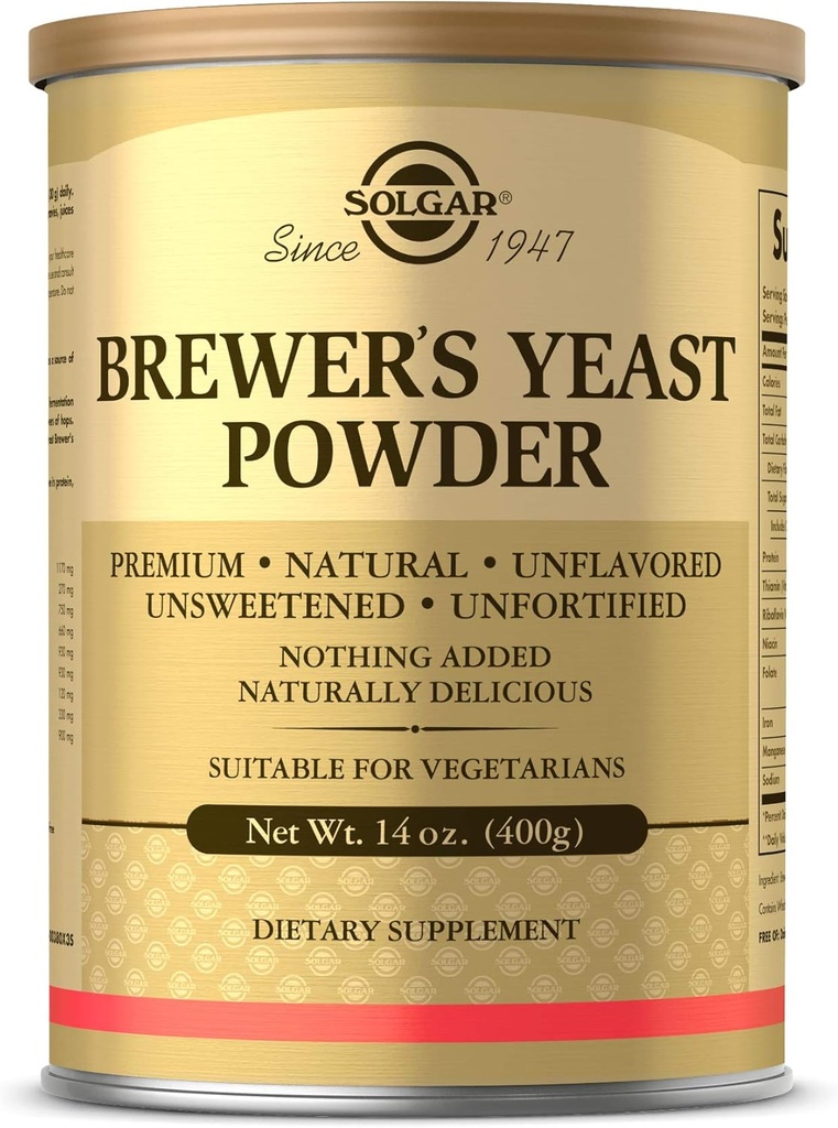 Solgar Brewer 's Yeast Powder, 14 oz - Rich Source of Amino Acids, B- Complex Vitamin, Minerals, & Protein - Natural, Unflavored, Unsweeted - Dairy Free, Vegetar - 13 Serveringer (Emballage kan variere)