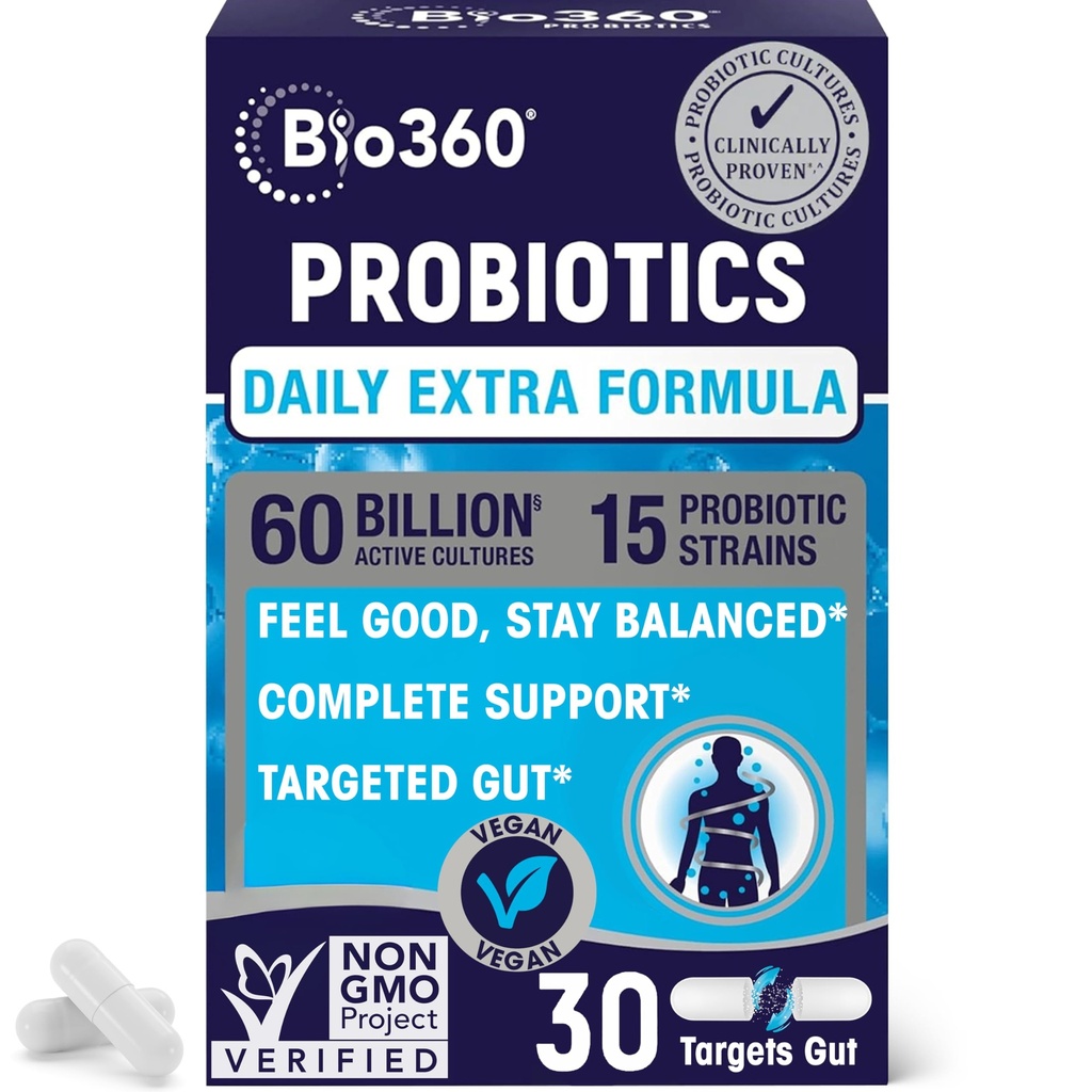 Ekstra styrke Probiotika til fordøjelse sundhed og immunforsvar, 60 milliarder CFU & 15 Stammer, Gut sundhed Probiotika til mænd og kvinder støtter lejlighedsvis obstipation, Diarré, Gas & Bloating, 30CT