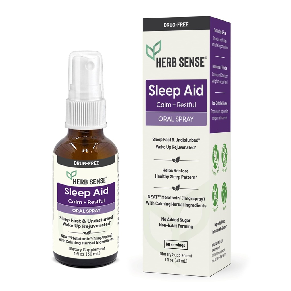 Sovehjælp, flydende melatonin, naturlige urter, rolig, rolig, oral spray, 1 oz, drug- Free, 60 Servere