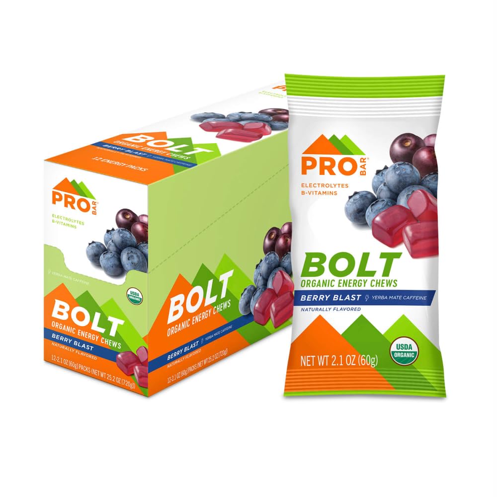 PROBAR - Bolt Organic Energy Chews, Berry Blast, Non- GMO, Gluten- Free, USDA Certified Organic, Sund, Natural Energy, Fast Fuel Gummies med Vitaminer B & C (12 Greve)