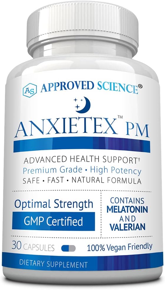 Godkendte Science Anxietex Night - Let bekymring og utilfredshed, Sov godt - Valerian, Passion Flower, Kamille - 30 Kapsler - Vegansk supplement - Made in USA