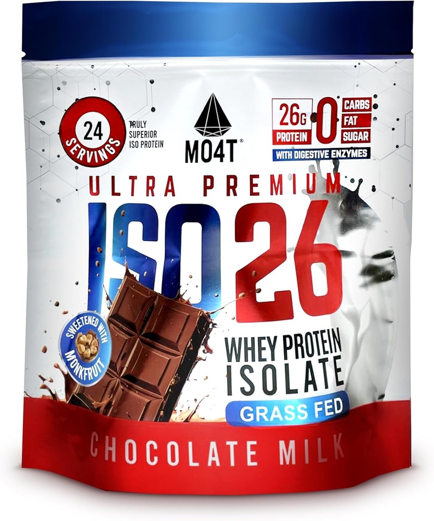 ISO26 Græs Fed Whey Protein Isolere uden kunstige sødemidler. Naturligvis sødet med munk frugt, 1,6 pund, 24 servering, chokolade mælk.