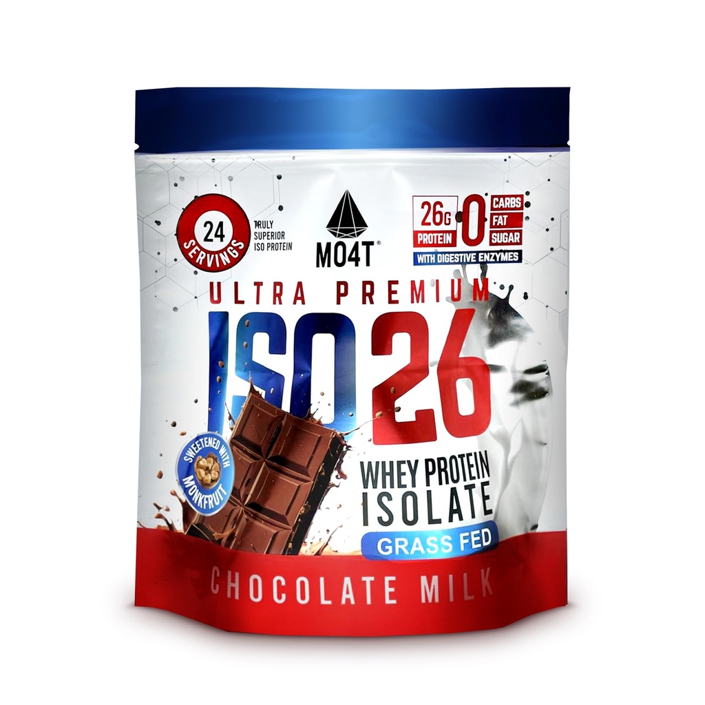 ISO26 Græs Fed Whey Protein Isolere uden kunstige sødemidler. Naturligvis sødet med munk frugt, 1,6 pund, 24 servering, chokolade mælk.