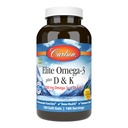 Carlson - Elite Omega-3 Plus D & K, 700 mg Omega- 3s + D3 & K2, Funktion, Bone Health & Immunsupport, Lemon, 180 Softgels