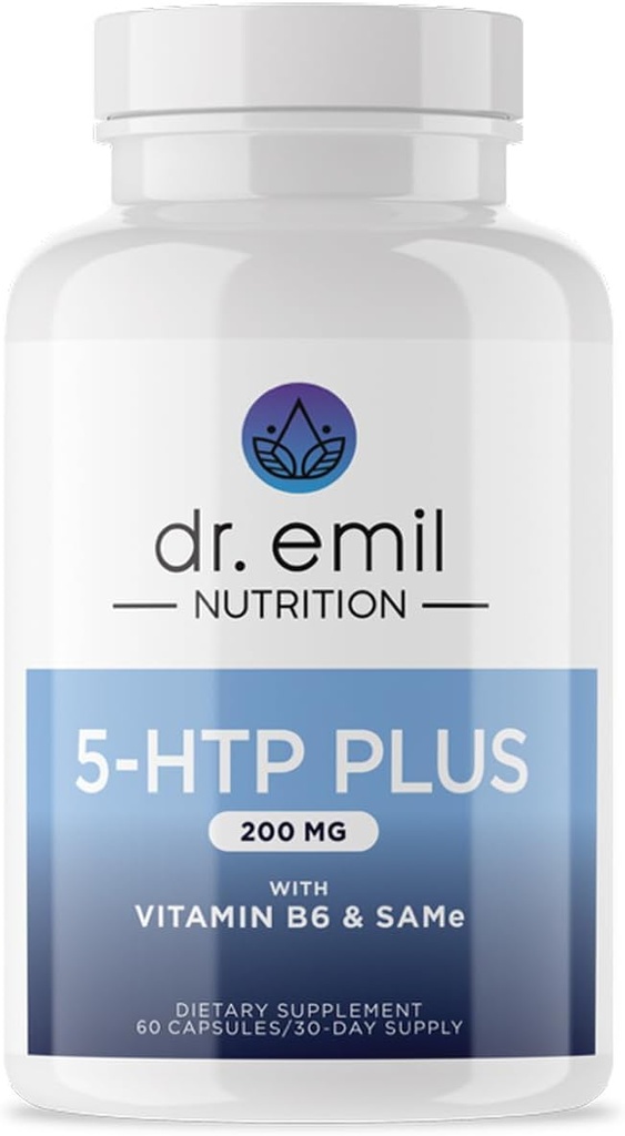 DR. EMIL NURITION 200 MG 5- HTP Plus med SAM- e at opretholde normal sund søvn og skabe en følelse af velvære - 5htp tillæg med vitamin B6-60 Vegan kapsler, 30 Servere