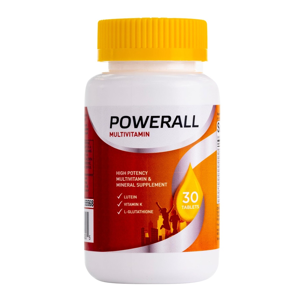 U.S. Health Club PowerAll Adult Multivitamin for Men & Women – Daily Immune, Energy & Metabolism Support with Vitamin D3, B Vitamins, Antioxidants, L-Glutathione & Lutein, 30 Tablets (1 Pack)