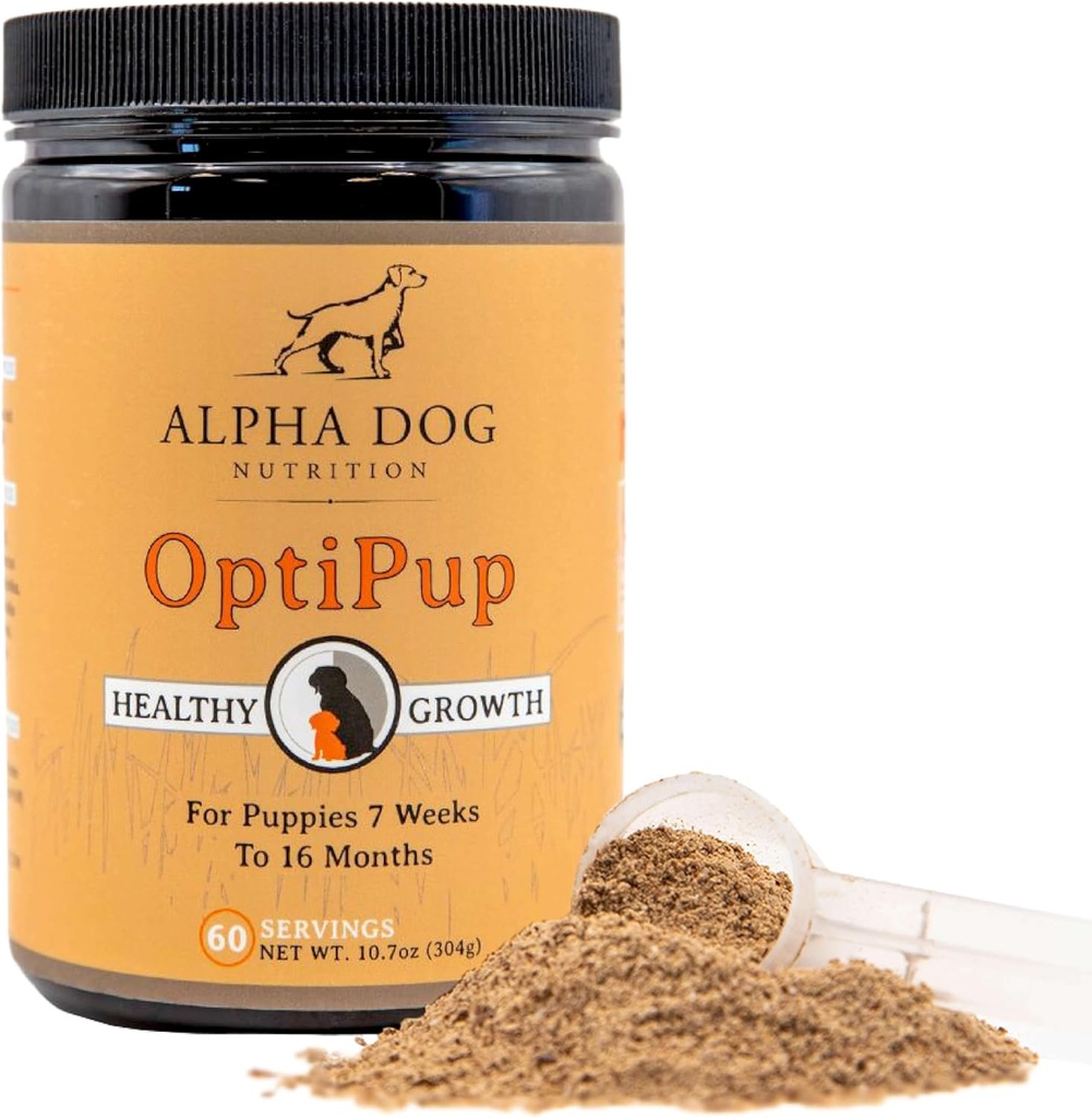 Alfa hundeernæring OptiPup All- in-1 Puppy Multivitamin Indeholder 31 superfødevarer herunder Probiotika og Prebiotika til fordøjelsesstøtte, hud & immunforsvar, og Optimum Vækst (60 Servere)