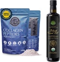 EAT WELL PREMIUM FOODS Collagen Peptides Powder Protein 45 Servings, 16oz & USDA Organic Black Seed Oil 8.4 FL oz Bottle