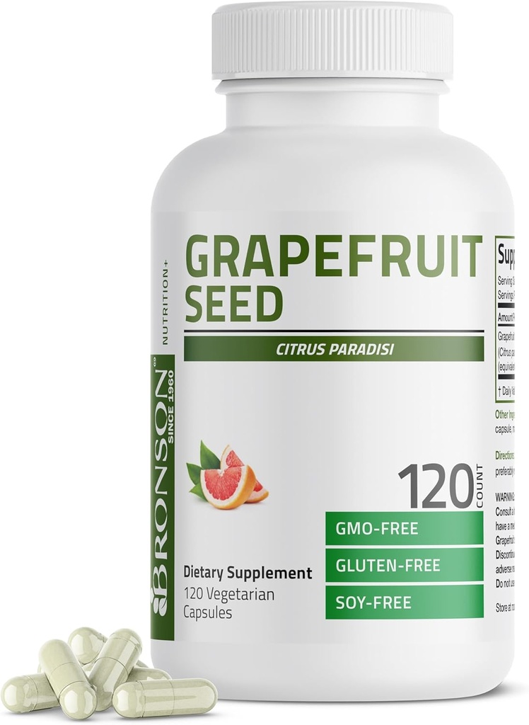 Bronson Grapefruit Seed Extract 500 MG per Serving Citrus Paradisi Supports Immune Health & Helps Maintain a Healthy Gastrointestinal Tract - Non-GMO, 120 Vegetarian Capsules