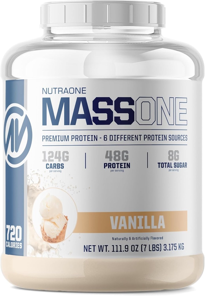 NutraOne Massone Mass Gainer Protein Powder Gain Mass Protein Meal Erstatning (Vanilla - 7 lbs.)