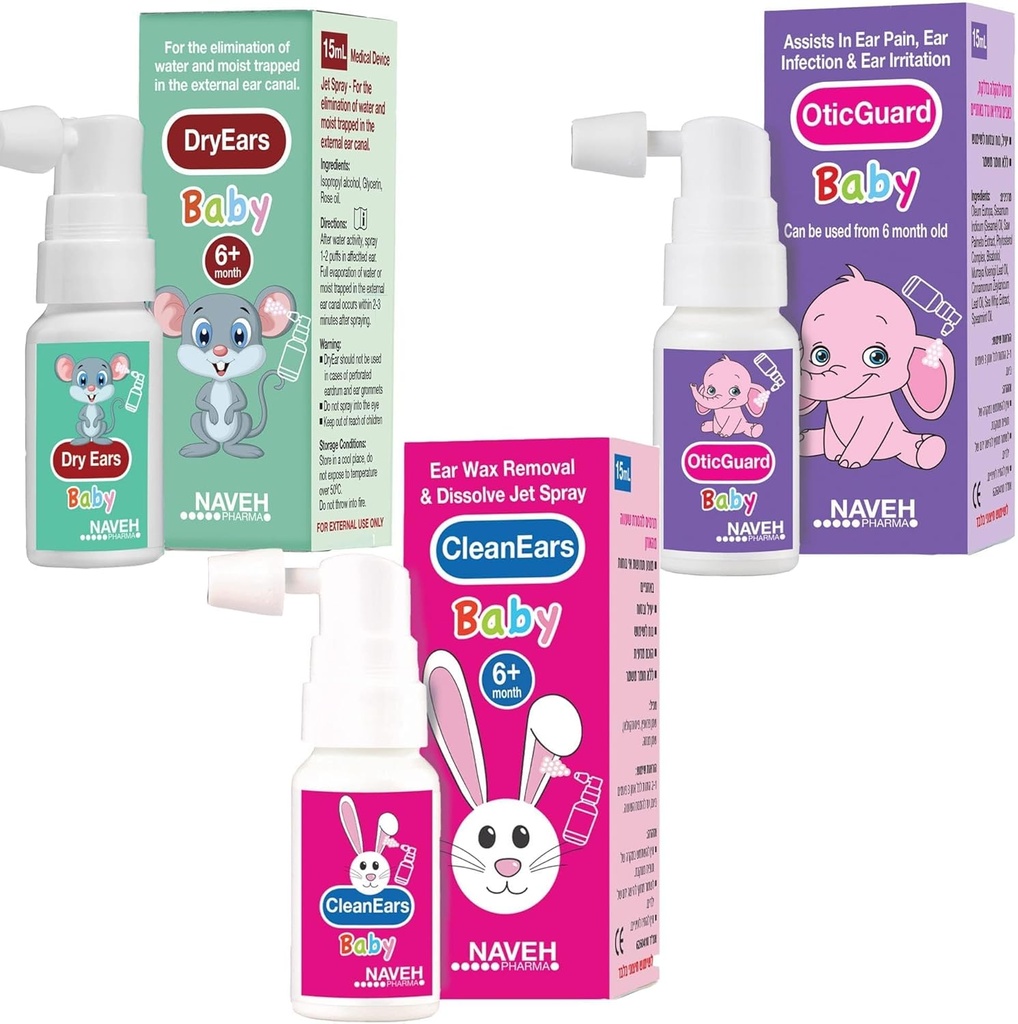 NAVEH PHARMA Alle babyprodukter (Tør Øre Baby, Otic Guard Baby, Rene Ører Baby) 3 X 0,5 Fl Oz ENT LINE