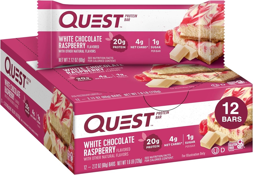Quest Nutrition- High Protein, Lav Carb, Gluten Gratis, Keto Friendly, 12 Grev Hvid Chokolade Hindbær
