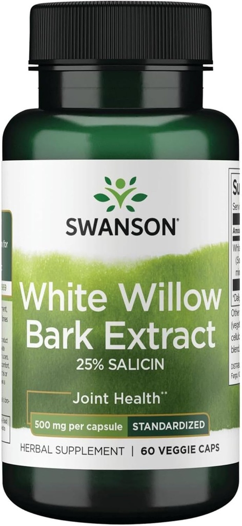 Swanson Maksimum Styrke Hvid Willow Bark Ekstract- fremmer fælles støtte & Muscle Relief- Standardiseret til 25% Salicin- Natural Supplement med ingen Mave Irritation (60 Veggie Caps, 500mg hver)