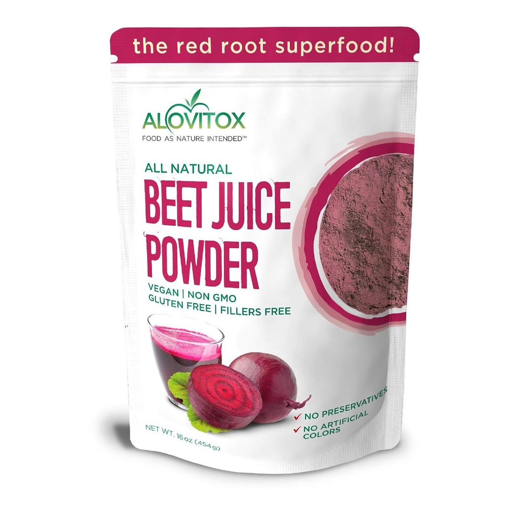 Alovitox Organic Beet Juice Powder 16 oz Yep 124; 100% Pure, Fresh & USDA Beet Juice Extract Powder 124; Nitroc Oxide Superfood Shape 124; Support Energiseret og effektiv workout session