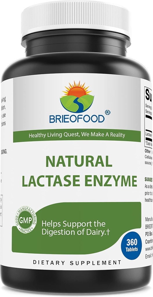 Brieofood Lactase Enzyme Pills - 3000 FCC ALU - 360 tabletter - 360 servering - Non- GMO, Gluten Free