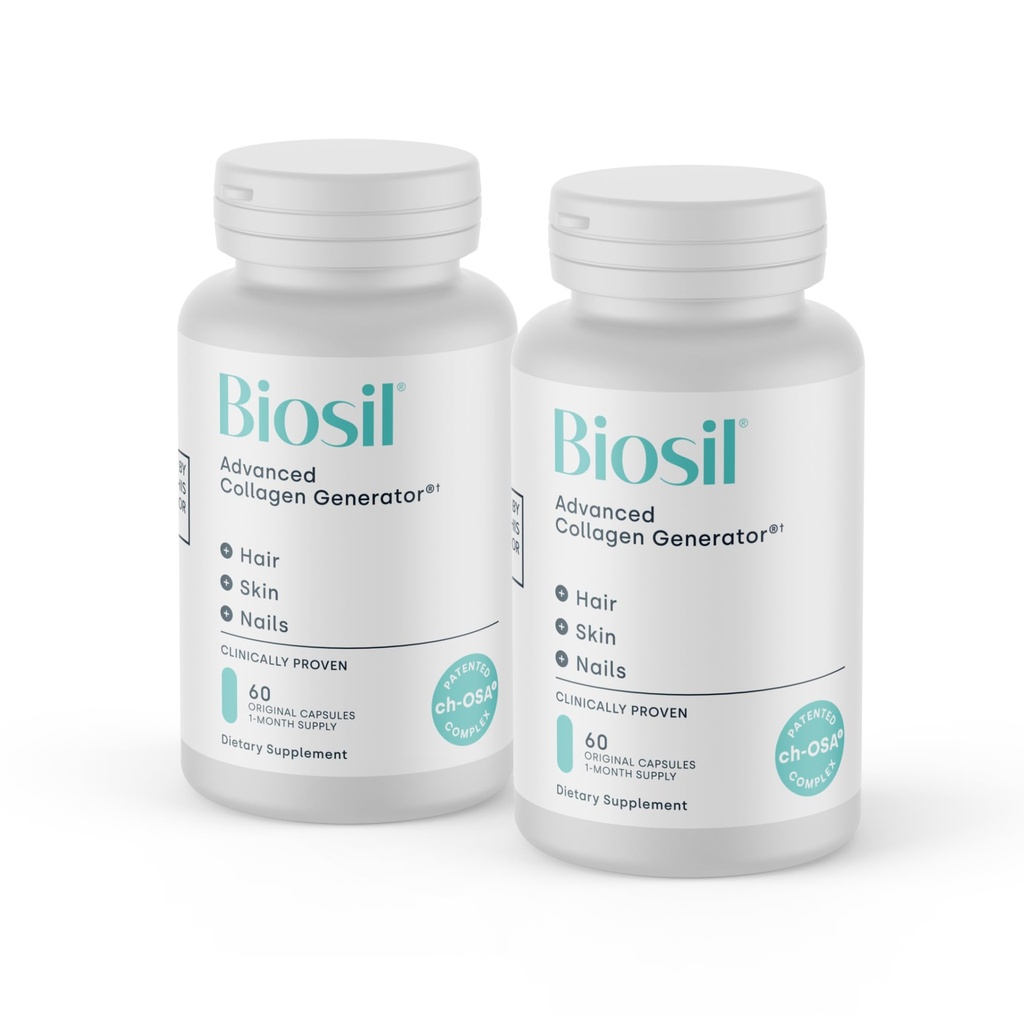 Biosil Collagen Booster Supplement - 60 Originale kapsler, pakke af 2 - Patenteret ch-OSA Activator for hud, hår, negle & niks - understøtter naturlig produktion - 60-dages forsyning