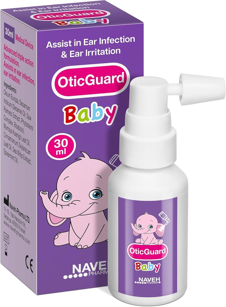 NAVEH PHARMA Otic Guard Baby Ear Drops - Natural Ear Oil for Ear Wax Removal & Infektion Relief - Gentle Ear Cleaner for Babyer, Toddlers & Kids - Lindrer Itchy Ears & Swimmer 's Ear