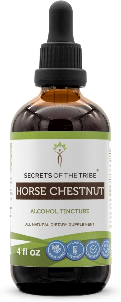 Hemmeligheder ved Tribe Horse Chestnut Alkohol Liquid Extract, Horse Chestnut (Aesculus hippocastanum) Tørret nut tinktur supplement (4 FL OZ)
