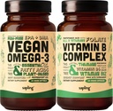 Vegan Omega 3 & Vegan Vitamin B Complex Bundle - Plantbaserede DHA & EPA fedtsyrer, Essential B Vitaminer med hel fødevareblanding, B1, B2, B3, B5, B6, B7, Folate