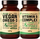 Vegan Omega 3 & Vegan Vitamin B Complex Bundle - Plantbaserede DHA & EPA fedtsyrer, Essential B Vitaminer med hel fødevareblanding, B1, B2, B3, B5, B6, B7, Folate