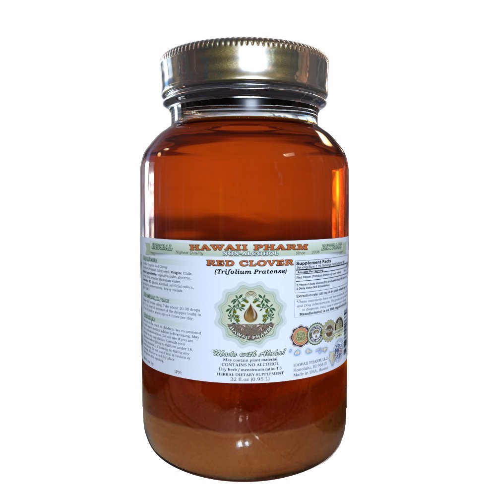 Red Clover Alkohol- Free Liquid Extract, Red Clover (Trifolium Pratense) Seed Glycerite Natural Herbal Supplement, Hawaii Pharm, USA 32 fl.oz