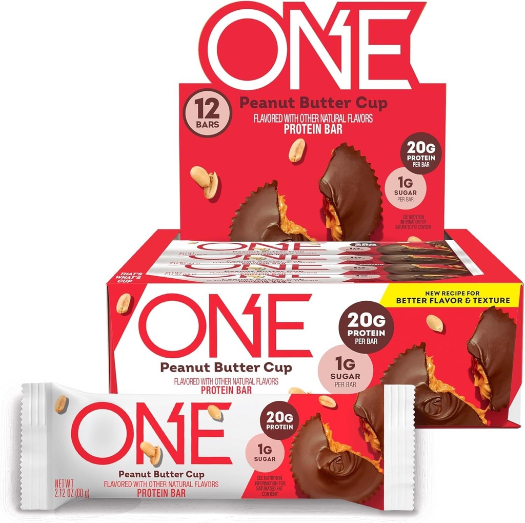 One Protein Bars, Peanut Butter Cup, Gluten Free med 20g Protein og 1g Sukker, Pantry Staples, 2,12 oz (12 Greve)