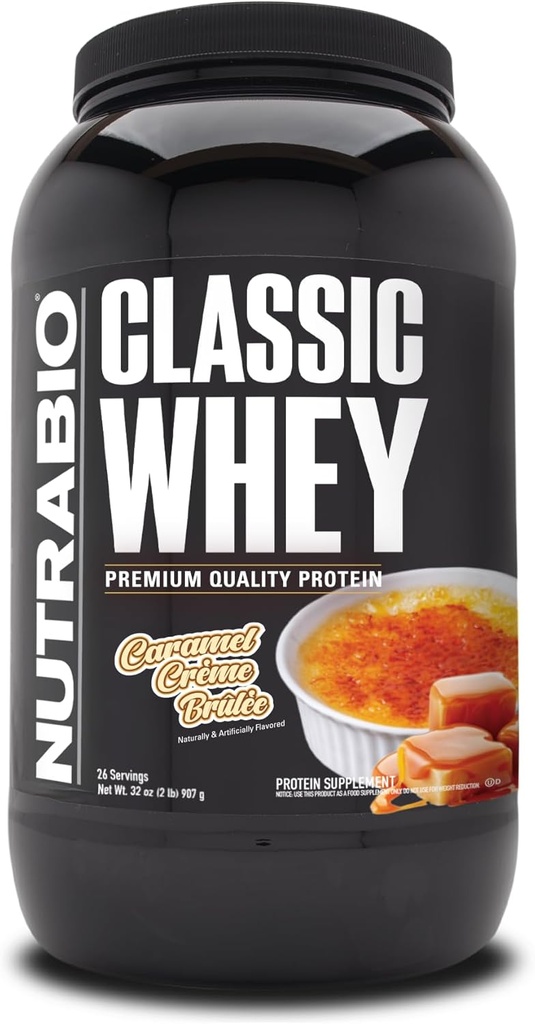 NutraBio Classic Whey Protein Powder- 25G Protein Per Scoop - Ingen Fillers, Kunstige Farver, Preservatives - Caramel Creme Brulee, 2 Punds