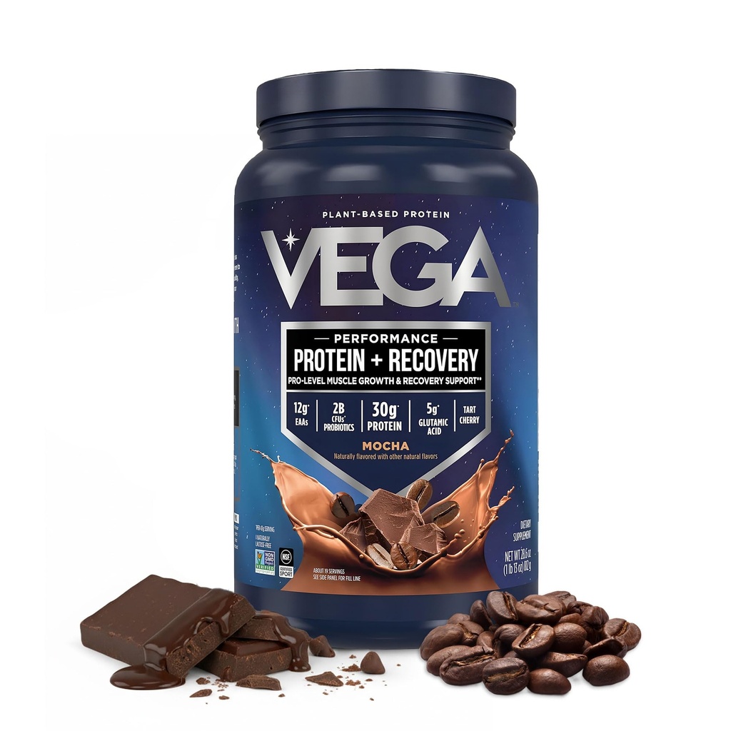 Vega Sport Vegan Protein Powder + Inddrivelse - 30g Plant Based Protein per Servering, Mocha, 19 Servering, 5g BCAA, Probiotika, NSF Certified, For Shakes & Smoothies, 1.8lbs (Packaging May Vary)