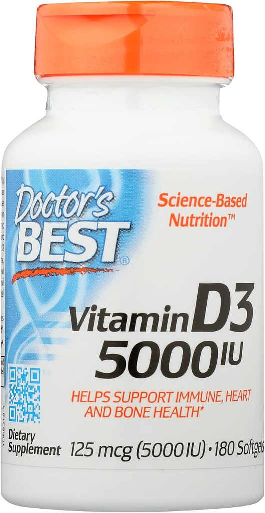 Doctors Best Vitamin D3 5000IU, Non-GMO, 180 Softgel (Pack of 1)