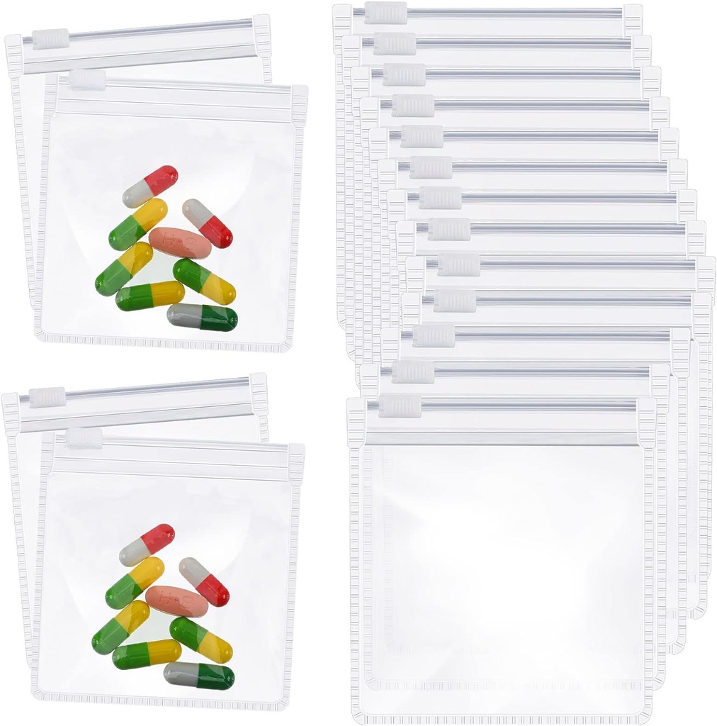 Zonon Pill Pouch Tasker Zipered Genanvendelige Pill Tasker Clear Plastic Tasker Self Sealing Travel Medicine Organizer Opbevaring med Slide Lock til Torve Lever Oil, og små genstande (12 stykker)