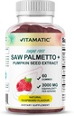 Vitamin Sugar- Free Saw Palmetto med græskar frø - 3000 mg Ækvivalent per servering - Natural Raspberry Flavor - 60 Gummies