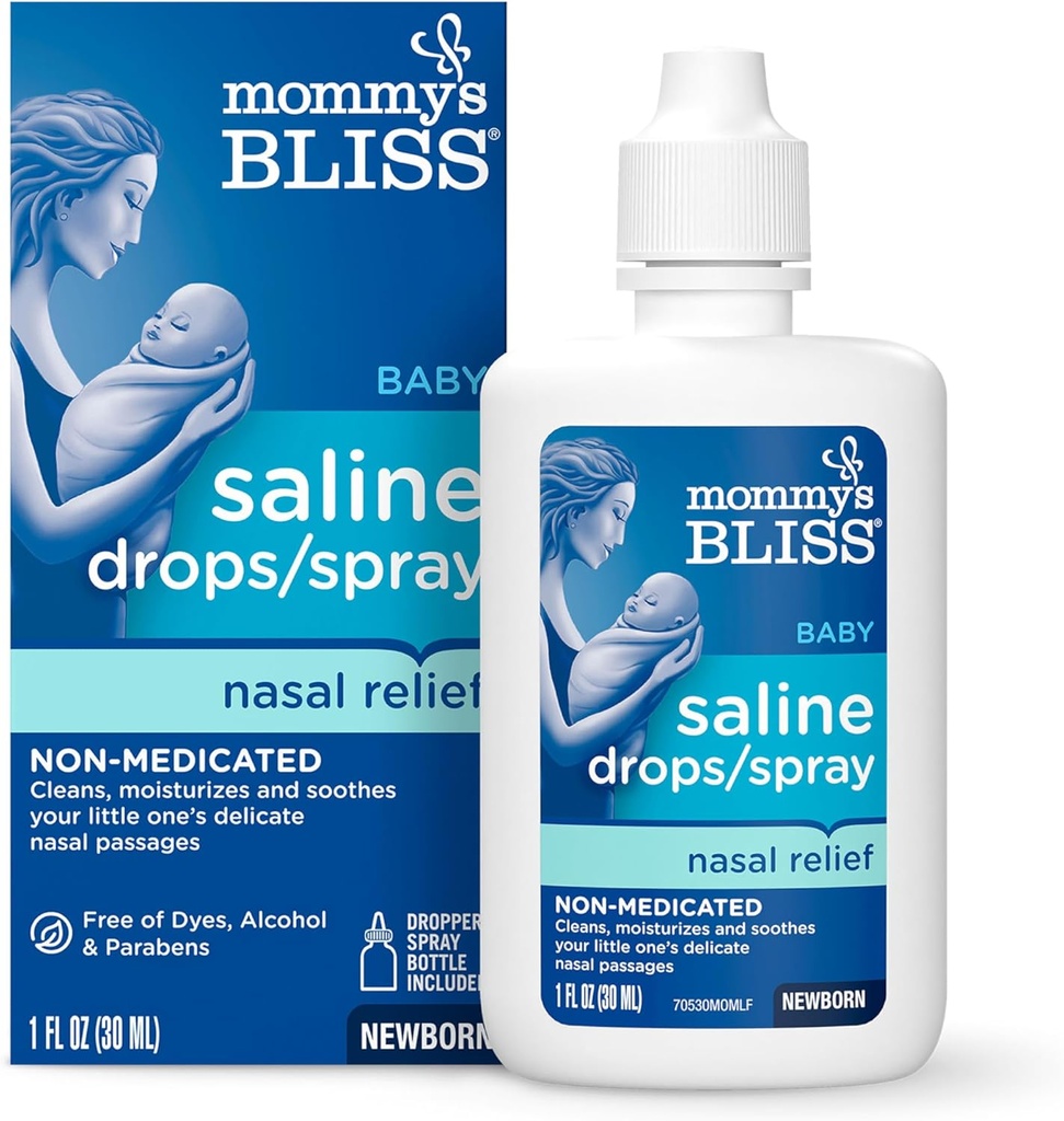 Mors Bliss Saline Drops / Spray, Nasal Relief for Newborns & Up, 1 Fl Oz