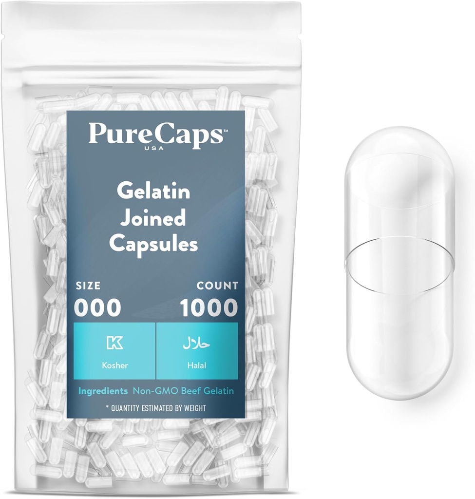 PureCaps USA - Tomme Gelatine Pille Kapsler Størrelse 000 Beeg 124; 1.000 Forenede Pills • 124; Clear • 124; Non- GMO Certificeret • 124; SLS, Gluten, Konserveringsfri