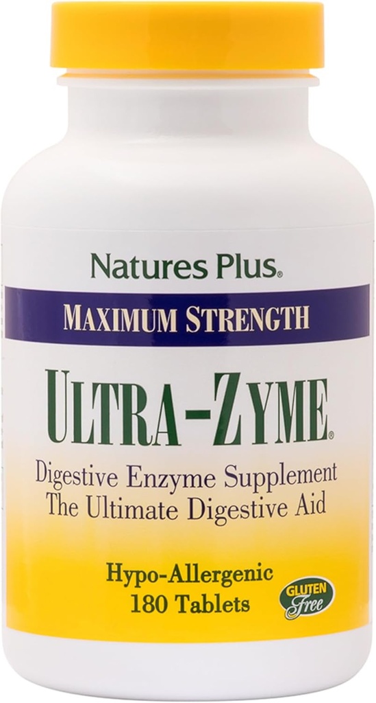 NaturPlus Ultra-Zyme - 180 tabletter, pakke med 2 - Enzyme supplement til støtte sund fordøjelse - Gluten Free - 90 Total Servering