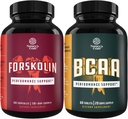 Bundle of Natural Pre Workout Forskolin Supplement og Branch Chain Aminosyrer Supplement - Natural Energy Booster og Workout Supplement - Vegan BCAA kapsler Post Workout Muscle Recovery